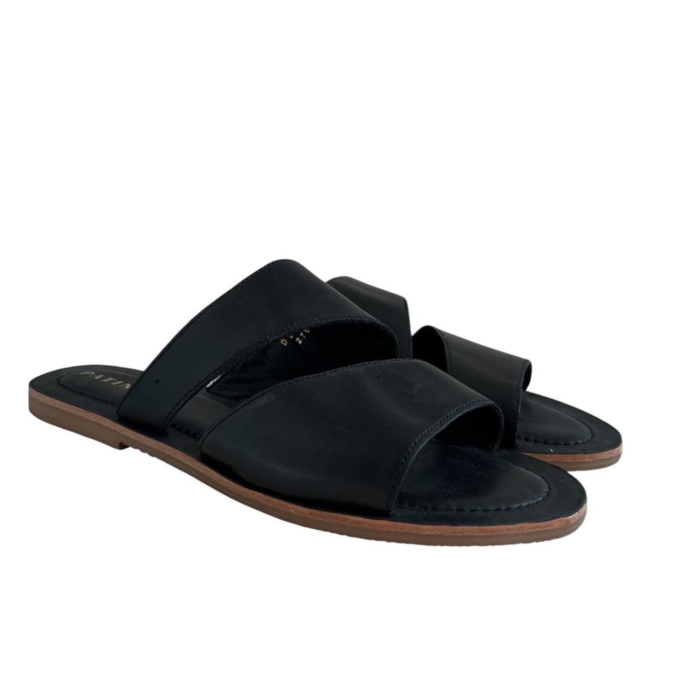 Patina Portland Leather Goods Black Double Strap Slide Sandals SZ 8.5 Minimalist